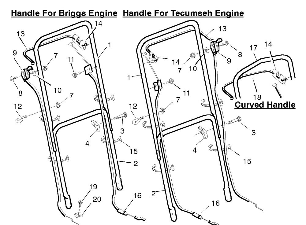 Handle Assembly Diagram and Parts List for 22276A 1996 Briggs and Stratton Lawn Mower